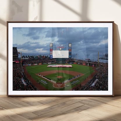 44631-MGV-CV-36X24-Oracle Park Stadium Wall Art Canvas Print, Framed San Francisco Giants Art Picture Print, Giants Stadium Field Perfect Sports Room