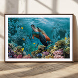38661-MGV-CV-36X24-Sea Turtle Wall Art Canvas Print, Framed Ocean Wildlife Art Picture Print, Turtle Perfect Coastal Nature Decor Artwork