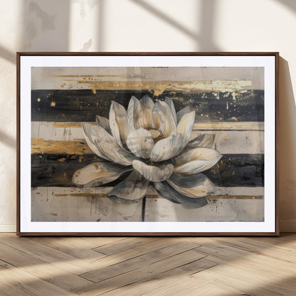 18807-MGC-FP-36x24_Walnut-Lotus Flower Wall Art Canvas Print, Framed Abstract Lotus Art Picture Print, White Lotus Flower Perfect Abstract Floral Decor