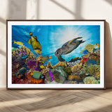 44772-MGC-FP-36x24_Walnut-Underwater Sea Turtle Wall Art – Vibrant Coral Reef and Tropical Fish Canvas Print, Ocean Marine Life Decor for Living Room,