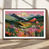99638-MGC-FP-36x24_Walnut-Sunset Meadow Wall Art – Panoramic Mountain Landscape with Wildflowers Canvas Print, Vibrant Nature Decor for Living Room, Bedroom