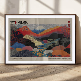 49228-MGV-FC-93X47-3P_Black-Kusama Wall Art – Vibrant Japanese Landscape Canvas Print, Modern Abstract Mountain and River Decor for Living Room, Office or Art