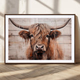 93730-MGC-FP-36x24_Walnut-Scottish Cow Wall Art Canvas Print, Framed Longhorn Cow Art Picture Print, Highland Cattle Perfect Rustic Farmhouse Decor Artwork