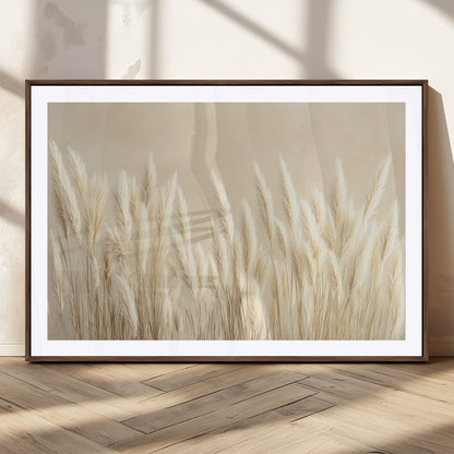 81444-MGC-FP-36x24_Walnut-Pampas Grass Wall Art Canvas Print, Framed Beige Pampas Grass Art Picture Print, Minimalist Beige Perfect Minimalist Nature Decor
