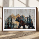 90077-MGC-FP-36x24_Walnut-Wood Grizzly Bear Wall Art Canvas Print, Framed Abstract Bear Art Picture Print, Bear in Forest Perfect Rustic Lodge Decor Artwork