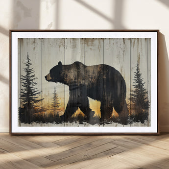 83875-MGV-CV-36X24-Sunset Bear Wall Art – Rustic Wildlife Canvas Print with Forest Silhouette, Cabin Lodge Decor for Living Room or Office