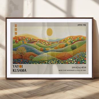 33864-MGC-FP-36x24_Walnut-Pointillism Yayoi Wall Art Canvas Print, Framed Yayoi Kusama Art Picture Print, Yayoi Kusama Dot Perfect Abstract Nature Decor