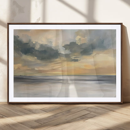 45544-MGC-FP-36x24_Walnut-Ocean Sunset Wall Art – Serene Seascape Canvas Print with Golden Sky and Calm Water, Coastal Beach Artwork for Living Room,