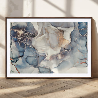 51497-MGC-FP-36x24_Walnut-Abstract Blue and Gold Wall Art – Modern Fluid Ink Style Canvas Print, Elegant Contemporary Decor for Living Room, Office