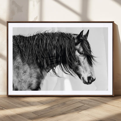 57694-MGC-FP-36x24_Walnut-Horse Portrait Wall Art – Black and White Canvas Print with Detailed Stallion Profile, Rustic Farmhouse Equestrian Artwork for