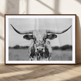 20272-MGC-FP-36x24_Walnut-Highland Cow Wall Art – Black and White Western Longhorn Canvas Print, Farmhouse Living Room Decor Southwestern Animal Artwork for