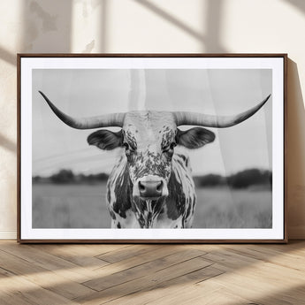 20272-MGC-FP-36x24_Walnut-Highland Cow Wall Art – Black and White Western Longhorn Canvas Print, Farmhouse Living Room Decor Southwestern Animal Artwork for