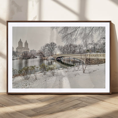 60292-MGC-FP-36x24_Walnut-Central Park Winter Wall Art – Snowy Bow Bridge Canvas Print, Scenic New York City Landscape Photography for Living Room, Bedroom