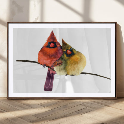 67752-MGC-FP-36x24_Walnut-Cardinal Couple Wall Art – Male and Female Cardinal Canvas Print, Romantic Bird Artwork for Nature Lovers, Living Room, Bedroom,