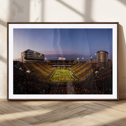 82557-MGC-FP-36x24_Walnut-College Football Stadium Wall Art – Panoramic Sunset Canvas Print with Marching Band and Game Day Crowd, Sports Artwork for Man