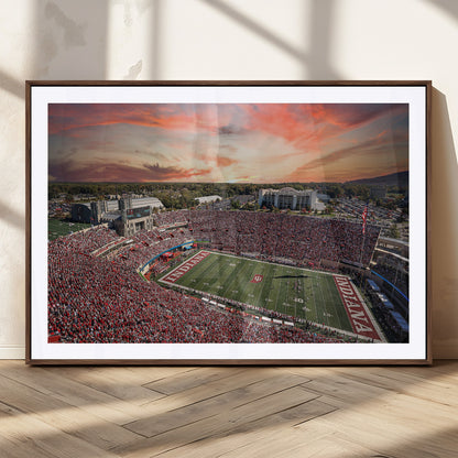 51135-MGC-FP-36x24_Walnut-Indiana Hoosiers Stadium Wall Art – Panoramic Football Canvas Print with Game Day Crowd and Sunset Sky, Sports Artwork for Man