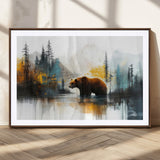 50308-MGC-FP-36x24_Walnut-Abstract Rustic Bear Wall Art – Forest and Mountain Scene Canvas Print, Nature Artwork for Modern Farmhouse or Log Cabin Decor
