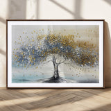 24771-MGC-FP-36x24_Walnut-Silver Tree Wall Art Canvas Print, Framed Golden Leaves Art Picture Print, Metallic Tree Perfect Minimalist Luxury Decor Artwork