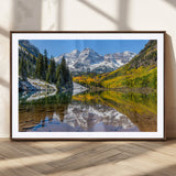 87724099-MGC-FP-36x24_Walnut-Maroon Bells Wall Art Canvas Print, Framed Snowy Mountains Art Picture Print, Pine Forest Perfect Vibrant Alpine Decor Artwork