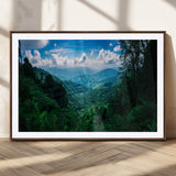 74439378-MGC-FP-36x24_Walnut-Tropical Jungle Wall Art Canvas Print, Framed Lush Valley Art Picture Print, Forest Mountains Perfect Tropical Wilderness Decor