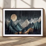 11060882-MGC-FP-36x24_Walnut-Moonlit Mountains Wall Art Canvas Print, Framed Forest Silhouette Art Picture Print, Night Landscape Perfect Modern Forest Decor
