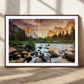 90956031-MGC-FP-36x24_Walnut-Yosemite Valley Wall Art – Scenic Mountain River Landscape Canvas Print, Nature Photography for Living Room, Bedroom, Cabin,