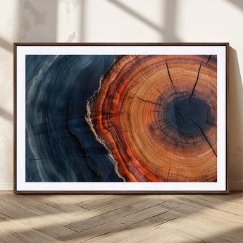 57732250-MGC-FP-36x24_Walnut-Tree Ring Abstract Wall Art – Blue Orange Wood Grain Canvas Print, Modern Rustic Nature Artwork for Living Room, Office,
