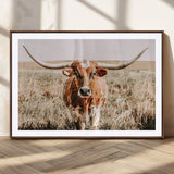 54986862-MGC-FP-36x24_Walnut-Majestic Longhorn Wall Art – Canvas Print of Graceful Strength & Bold Spirit, Wild Plains Beauty Nature Inspired Rustic Decor for