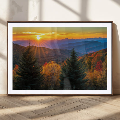 36964931-MGV-CV-36X24-Autumn Mountains Wall Art Canvas Print, Framed Sunset Glow Forest Art Picture Print, Golden Trees Perfect Vibrant Nature Decor