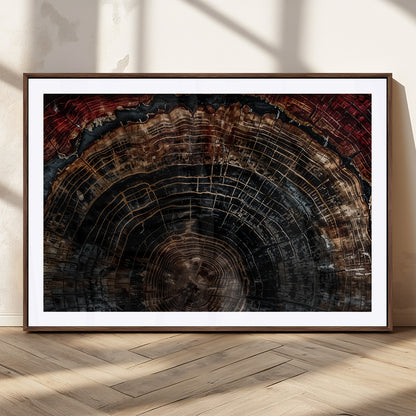 43686762-MGC-FP-36x24_Walnut-Dark Wood Ring Wall Art Canvas Print, Framed Abstract Wood Tree Art Picture Print, Rustic Tree Slice Perfect Rustic Decor Artwork