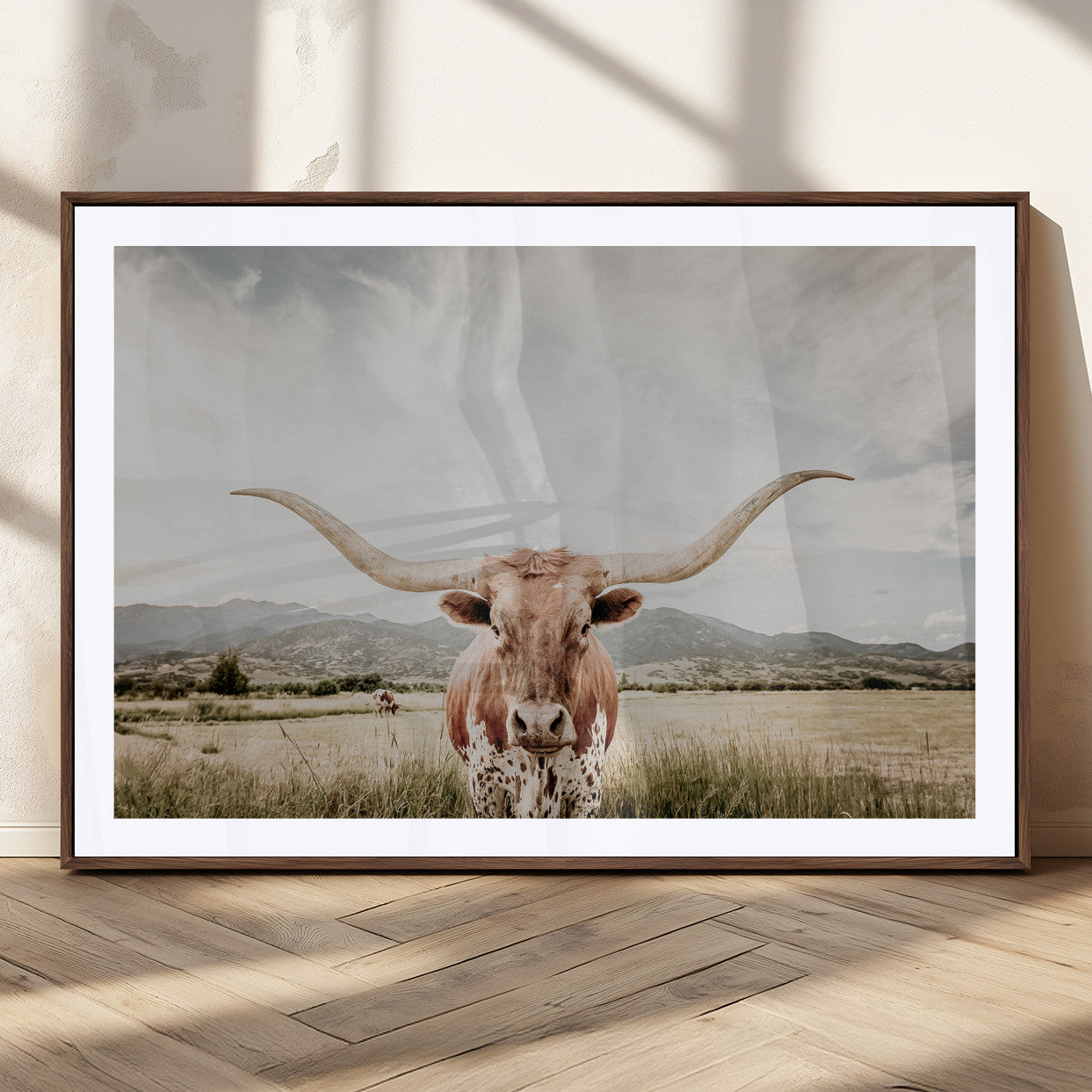 80054319-MGC-FP-36x24_Walnut-Longhorn Wall Art – Rustic Western Canvas Print, Majestic Bull Artwork for Farmhouse, Ranch or Living Room