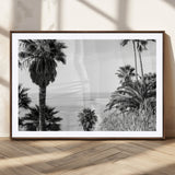 89458520-MGC-FP-36x24_Walnut-Palm Trees Wall Art Canvas Print, Framed Coastal View Art Picture Print, Ocean Horizon Perfect Monochrome Coast Decor Artwork
