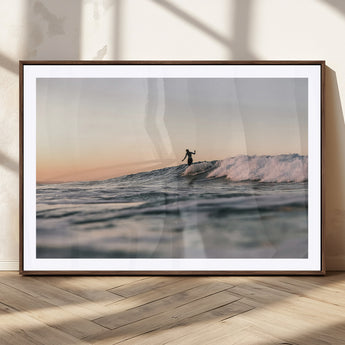 58502923-MGC-FP-36x24_Walnut-Wave Rider Wall Art Canvas Print, Framed Ocean Wave Art Picture Print, Riding Surf Perfect Sunset Surf Decor Artwork