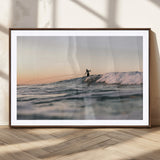 58502923-MGC-FP-36x24_Walnut-Wave Rider Wall Art Canvas Print, Framed Ocean Wave Art Picture Print, Riding Surf Perfect Sunset Surf Decor Artwork