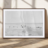 33449548-MGV-CV-36X24-Group Surfers Wall Art Canvas Print, Framed Ocean Wave Art Picture Print, Surf Crowd Perfect Monochrome Surf Decor Artwork