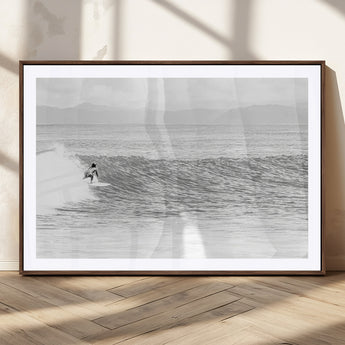 81535128-MGV-CV-36X24-Surfer Woman Wall Art Canvas Print, Framed Black Ocean Art Picture Print, Ocean Surfing Perfect Monochrome Coastal Decor Artwork