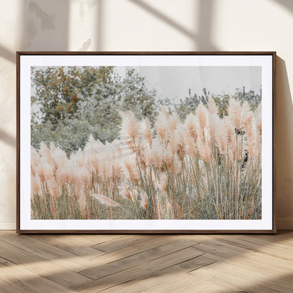 21826392-MGC-FP-36x24_Walnut-Pampas Grass Wall Art Canvas Print, Framed Soft Pampas Art Picture Print, Pastel Grasses Perfect Soft Neutral Boho Decor Artwork
