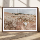 97234735-MGC-FP-36x24_Walnut-Rustic Bones Wall Art Canvas Print, Framed Desert Sage Art Picture Print, Prairie Skull Perfect Minimal Rustic Decor Artwork