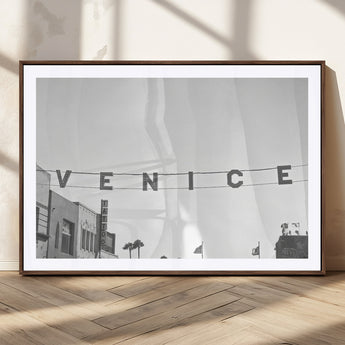 68254589-MGC-FP-36x24_Walnut-Venice Sign Wall Art Canvas Print, Framed Venice Letters Art Picture Print, Los Angeles Perfect Minimalist Urban Decor Artwork