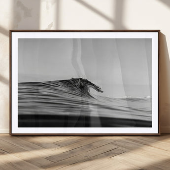 24029476-MGC-FP-36x24_Walnut-Black Wave Wall Art Canvas Print, Framed Abstract Surf Art Picture Print, Minimalist Ocean Perfect Minimalist Coastal Decor
