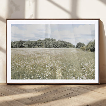 43258946-MGC-FP-36x24_Walnut-Daisy Field Wall Art Canvas Print, Framed Pastel Flower Art Picture Print, Meadow Bloom Perfect Scandinavian Minimalist Decor