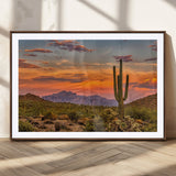 25332783-MGC-FP-36x24_Walnut-Saguaro Cactus Wall Art Canvas Print, Framed Arizona Sunset Art Picture Print, Sonoran Desert Perfect Southwestern Boho Decor