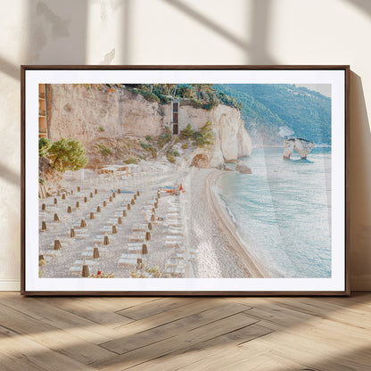 84816639-MGC-FP-36x24_Walnut-Mediterranean Beach Wall Art Canvas Print, Framed Airy Coastal Art Picture Print, Summer Shore Perfect Coastal Retreat Decor