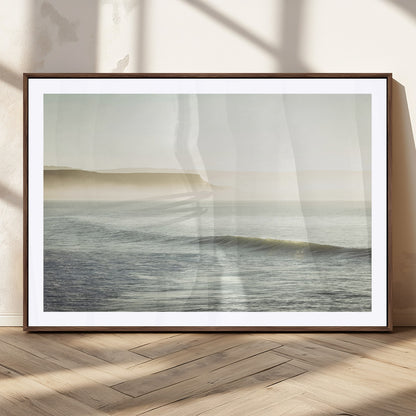 39310633-MGC-FP-36x24_Walnut-Coastal Cliffs Wall Art Canvas Print, Framed Misty Ocean Art Picture Print, Morning Light Perfect Minimalistic Coastal Decor