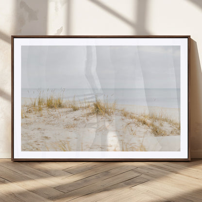 13146857-MGC-FP-36x24_Walnut-Beach Dunes Wall Art Canvas Print, Framed Soft Horizon Art Picture Print, Coastal Grass Perfect Minimalist Coastal Decor Artwork