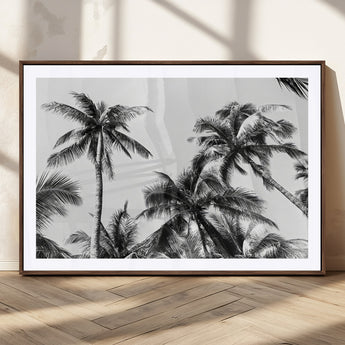 46641801-MGC-FP-36x24_Walnut-Palm Tree Wall Art Canvas Print, Framed Black White Tropics Art Picture Print, Monochrome Palms Perfect Modern Tropical Minimalist