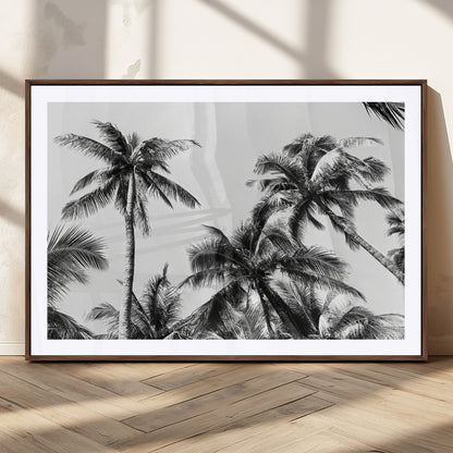 46641801-MGC-FP-36x24_Walnut-Palm Tree Wall Art Canvas Print, Framed Black White Tropics Art Picture Print, Monochrome Palms Perfect Modern Tropical Minimalist