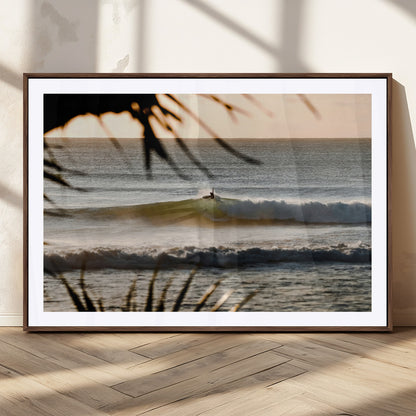 24896468-MGC-FP-36x24_Walnut-Sunset Surf Wall Art Canvas Print, Framed Golden Waves Art Picture Print, Tropical Ocean Perfect Tropical Boho Decor Artwork
