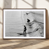 19875284-MGC-FP-36x24_Walnut-Surfer Waves Wall Art Canvas Print, Framed Black White Surf Art Picture Print, Monochrome Ocean Perfect Modern Coastal Decor