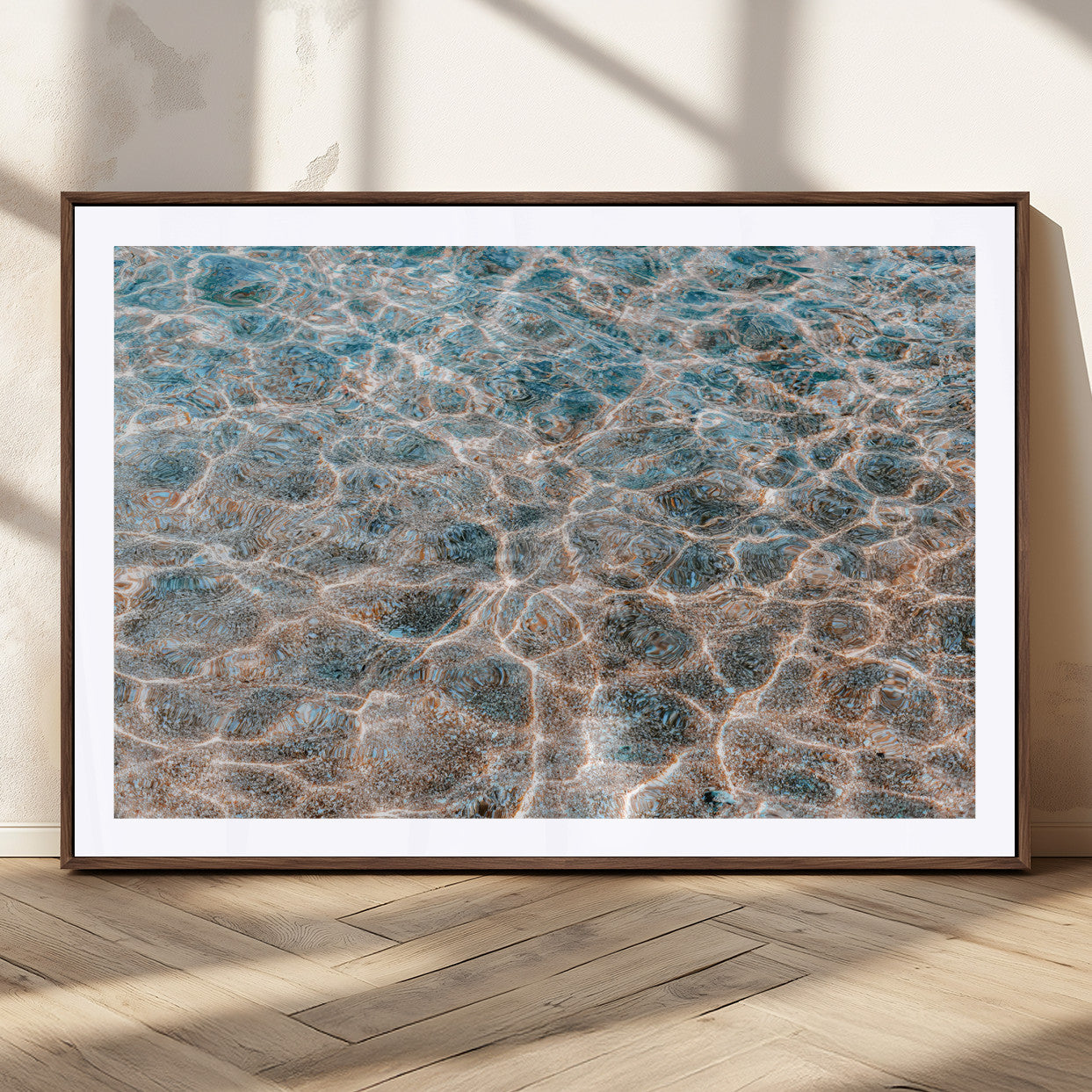 26580287-MGC-FP-36x24_Walnut-Clear Water Wall Art Canvas Print, Framed Sunlit Ripples Art Picture Print, Ocean Texture Perfect Modern Coastal Decor Artwork